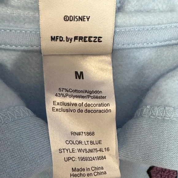 Disney Light Blue Stitch Hoodie with Patches Medium NWT - Picture 2 of 13